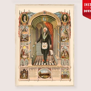 Freemason poster Washington Masonic history - Vintage masonic US President Freemasonry art US masonry print Occult Freemason wall art print