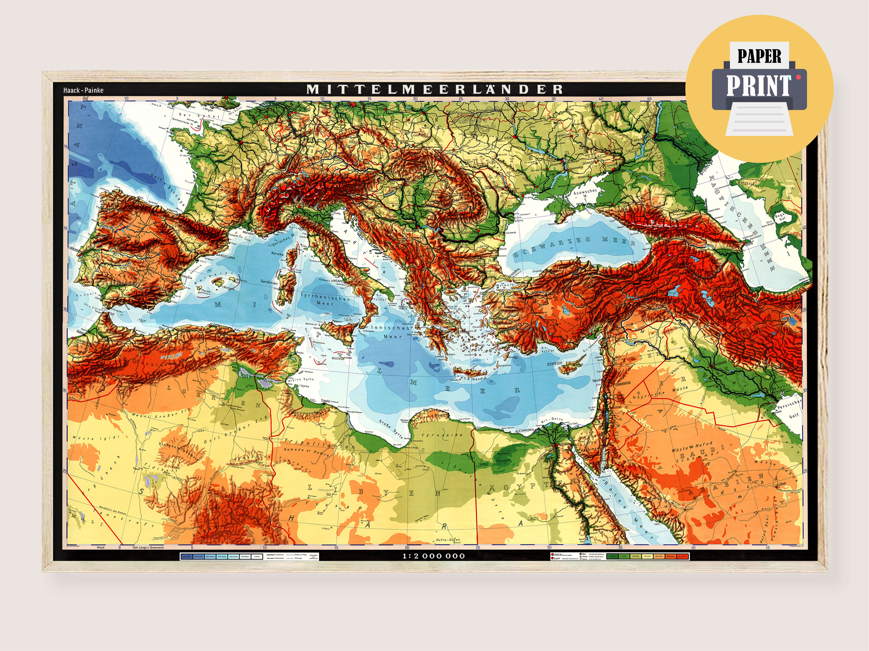 Mediterranean Sea Map Poster Vintage Print Mediterranean - Etsy