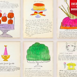 Andy Warhol Recipes Prints Cookbook Posters Edition - Pop Art Andy Warhol Recipe Book Posters Wall Art Warhol Cookbook illustration book