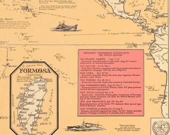 ヴィンテージ 1950 年の世界自由地図壁画 - 古い絵画の世界地図