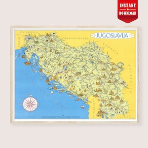 Old Map of Yugoslavia Ethnicity - Serbs, Croats and Slovenes Balkan Ethnic Map 1954, Vintage Balkans Poster, Tito history map Yugoslavia war