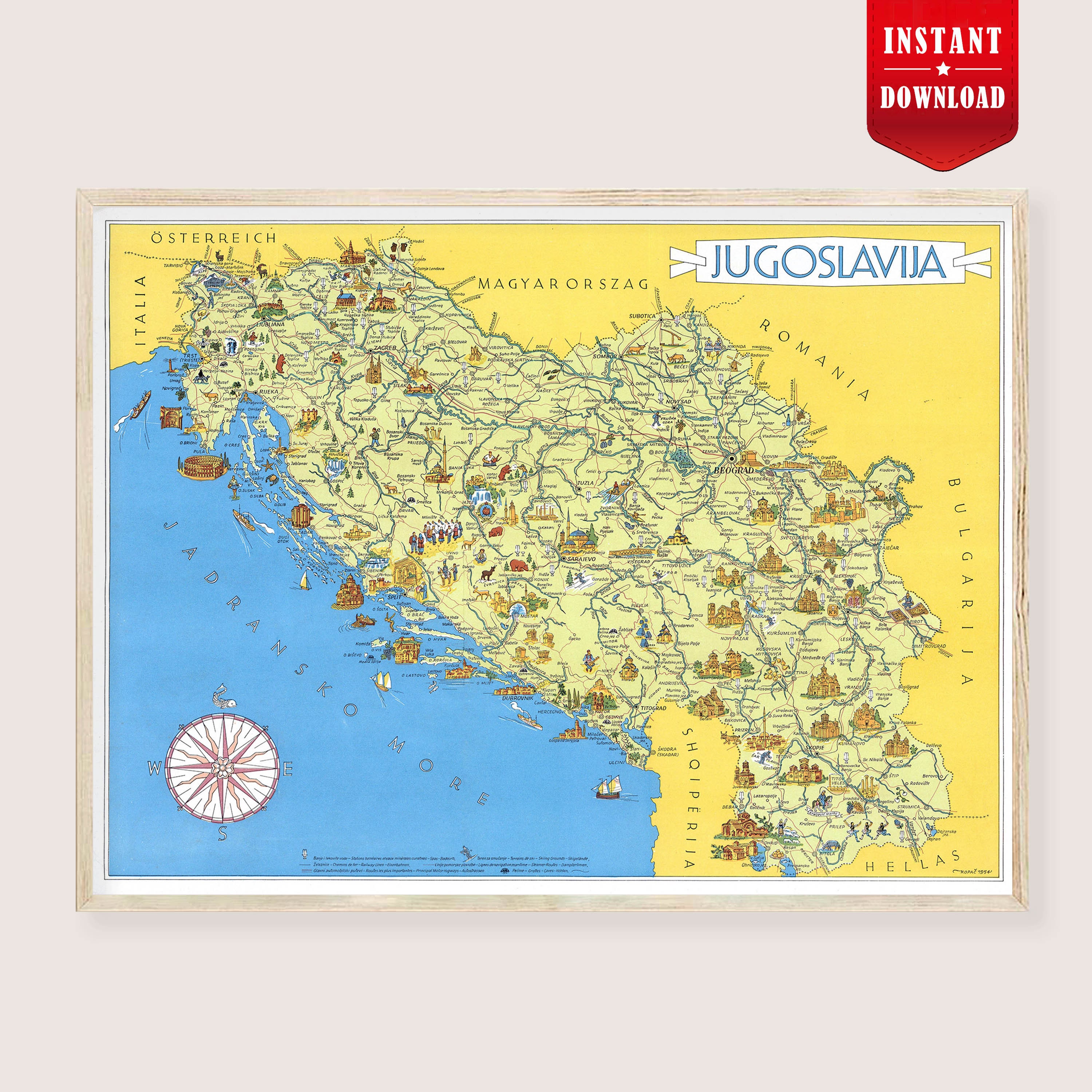 Old Map of Yugoslavia Ethnicity - Serbs, Croats and Slovenes