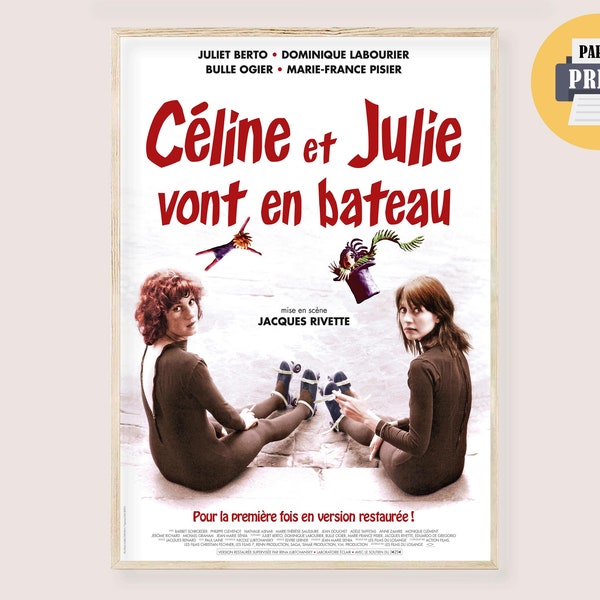 Celine and Julie go boating Movie Poster Digital - Retro Jacques Rivette 1974 Movie Celine & Julie Print Juliet Berto Dominique Labourier