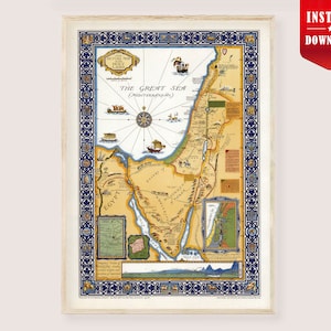 Holy Land Map Vintage Bible Print Digital - Old Pictorial Map New Testament Bible Map of Jerusalem Palestine Biblical map Jerusalem Wall Art