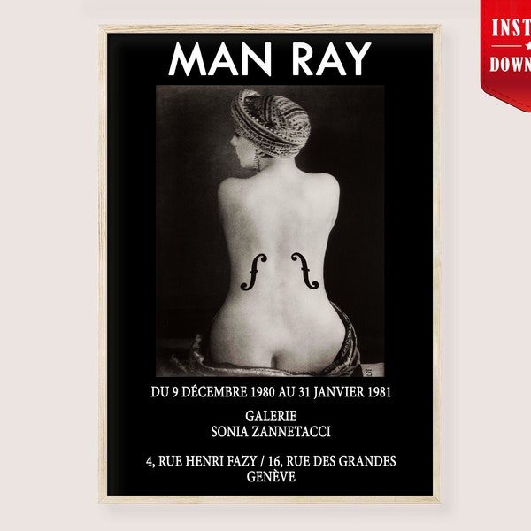 Man Ray Art Print Violin d'Ingres Poster Digital - Violin Exhibition Man Ray Poster Download Black White Man Ray Kiki Print Violon d'Ingres