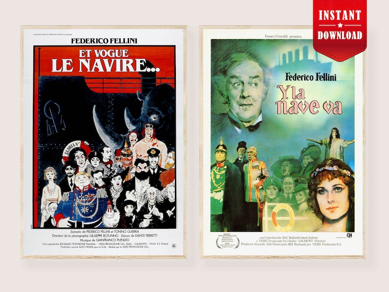 Fellini Movie E la nave va Posters Download, Vintage Film Print Ship Sails on Movie Retro Art House Film Fellini Home Decor Wall Art Digital image 1