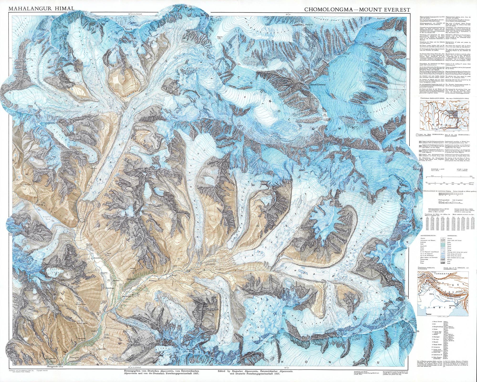 Mount Everest Map Print, Himalayan Mountain Poster, Chomolungma