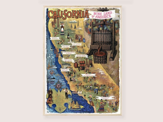 カリフォルニア地図 ワインランドオブアメリカ デジタル印刷