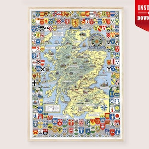 Old Map Of Scotland Download - Historical Scotland Map Art Print Digital, Scotland Clan Poster Old Scotland Map Art, Vintage Map of Scotland