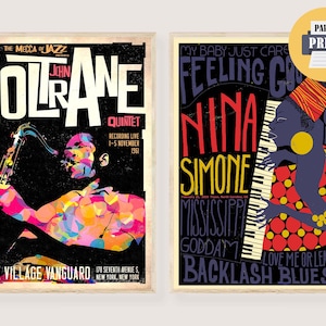 Jazz Prints Nina Simone Poster & John Coltrane Album Cover Retro Jazz Wall Art Vintage Jazz Poster Music Wall Art Prints Minimalist Posters