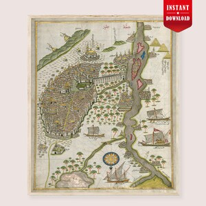 Cairo Map 1525 Print Digital, Antique Cairo Poster, Historic Egypt Wall Art, Vintage City Map Decor Download