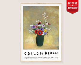 オディロン・ルドン「花瓶の花」版画、ヴィンテージパステルアート