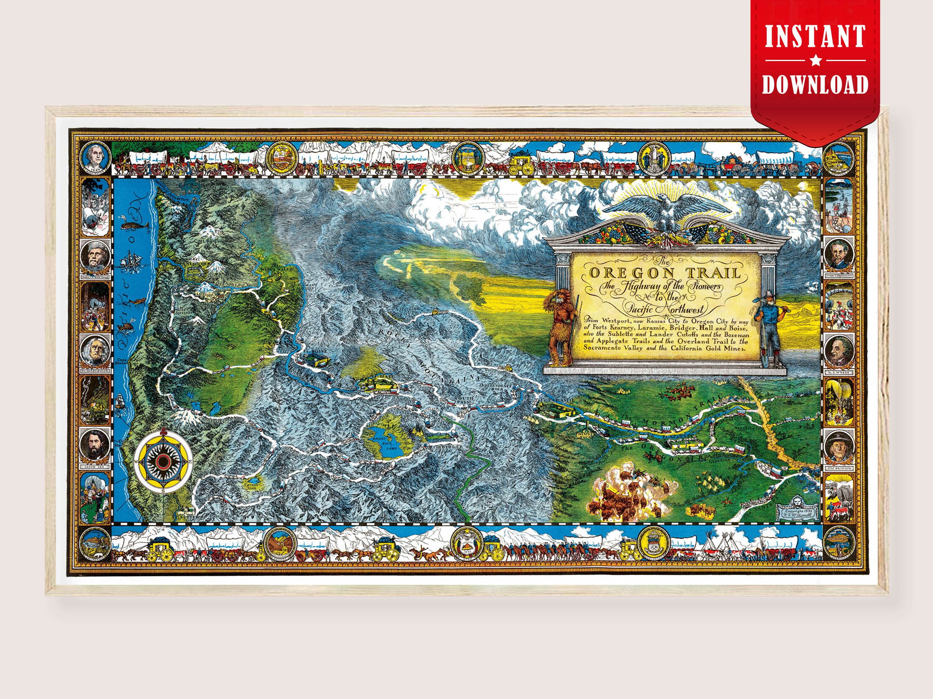 Oregon Trail Map Print Download Old Map Oregon National Historic Trail