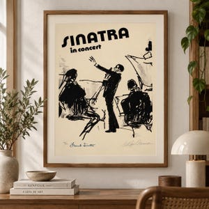 Pôster de Frank Sinatra, Impressão Vintage de Concerto, Arte de Parede Musical em Preto e Branco, Decoração Retrô de Bar com Cantor de Jazz