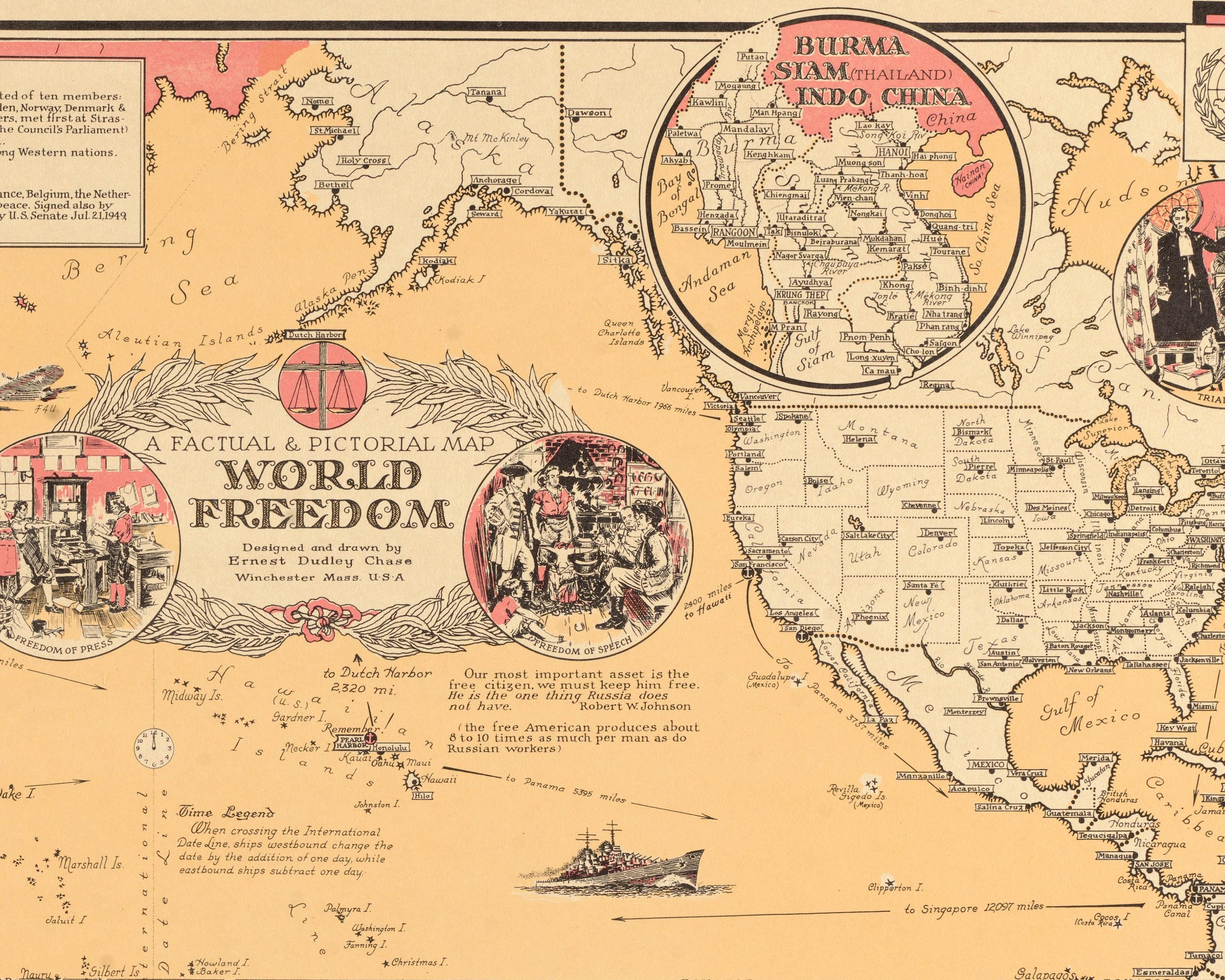 ヴィンテージ 1950 年の世界自由地図壁画 - 古い絵画の世界地図