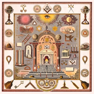 Masonic Chart Poster Master Mason Freemasonry Symbols Vintage Lodge ...