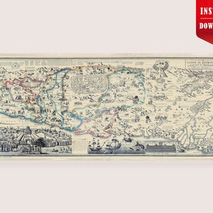 Holy city Jerusalem Map Print Digital Bible Art - Old Testament Pictorial Map Biblical Jerusalem Wall Art Holy Land Map Israel Bible Story