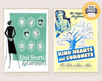 Kind Hearts and Coronets Movie 1949 Posters - Vintage Film Poster Dennis Price Print Joan Greenwood Posters Kind Hearts British Movie Print