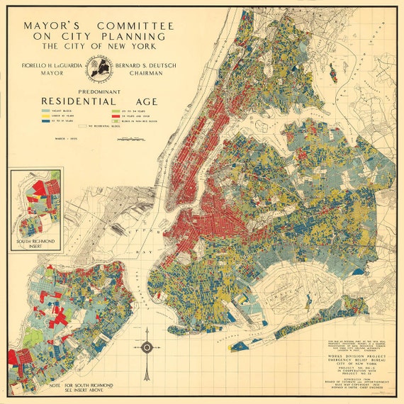 New York City Map Print Vintage NYC Street Plan Old Manhattan Map