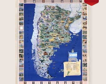 Argentina Map Print, Historical Argentina Poster, Promised Land Map Art, Large Wall Decor Digital Download