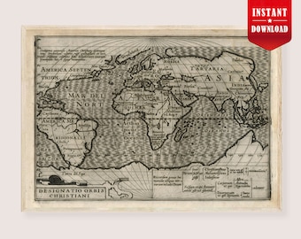 Christian World Map 1607 Biblical History Religious Cartography Print Digital Download