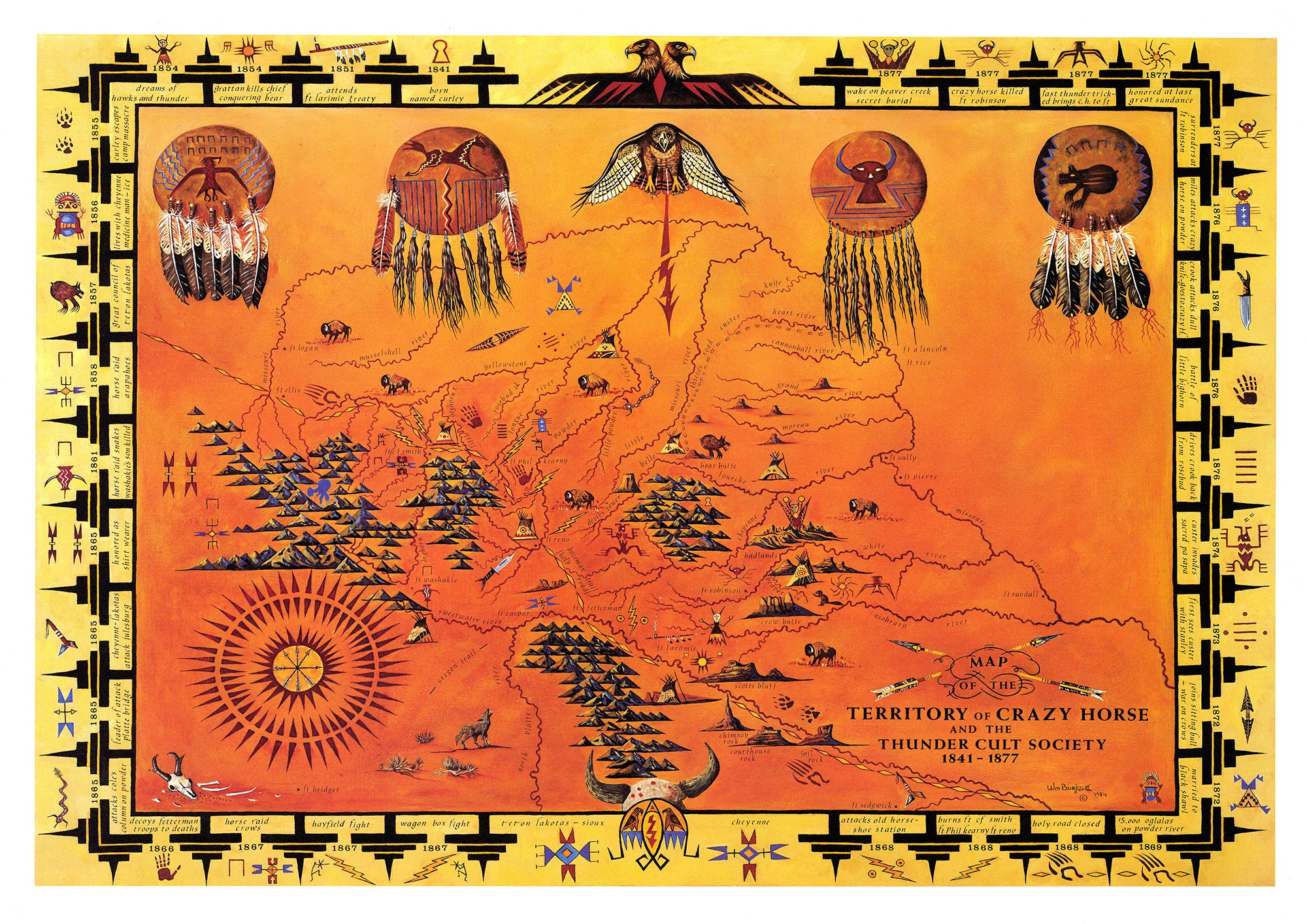 Crazy Horse Territory American Indians Map Download, Lakota Camp Print Vintage Map Indian Tribes