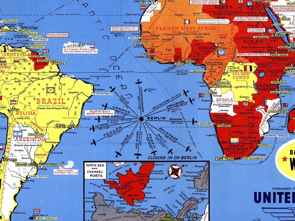World War 2 Map Download - WW II History Map European Invasion Print ...