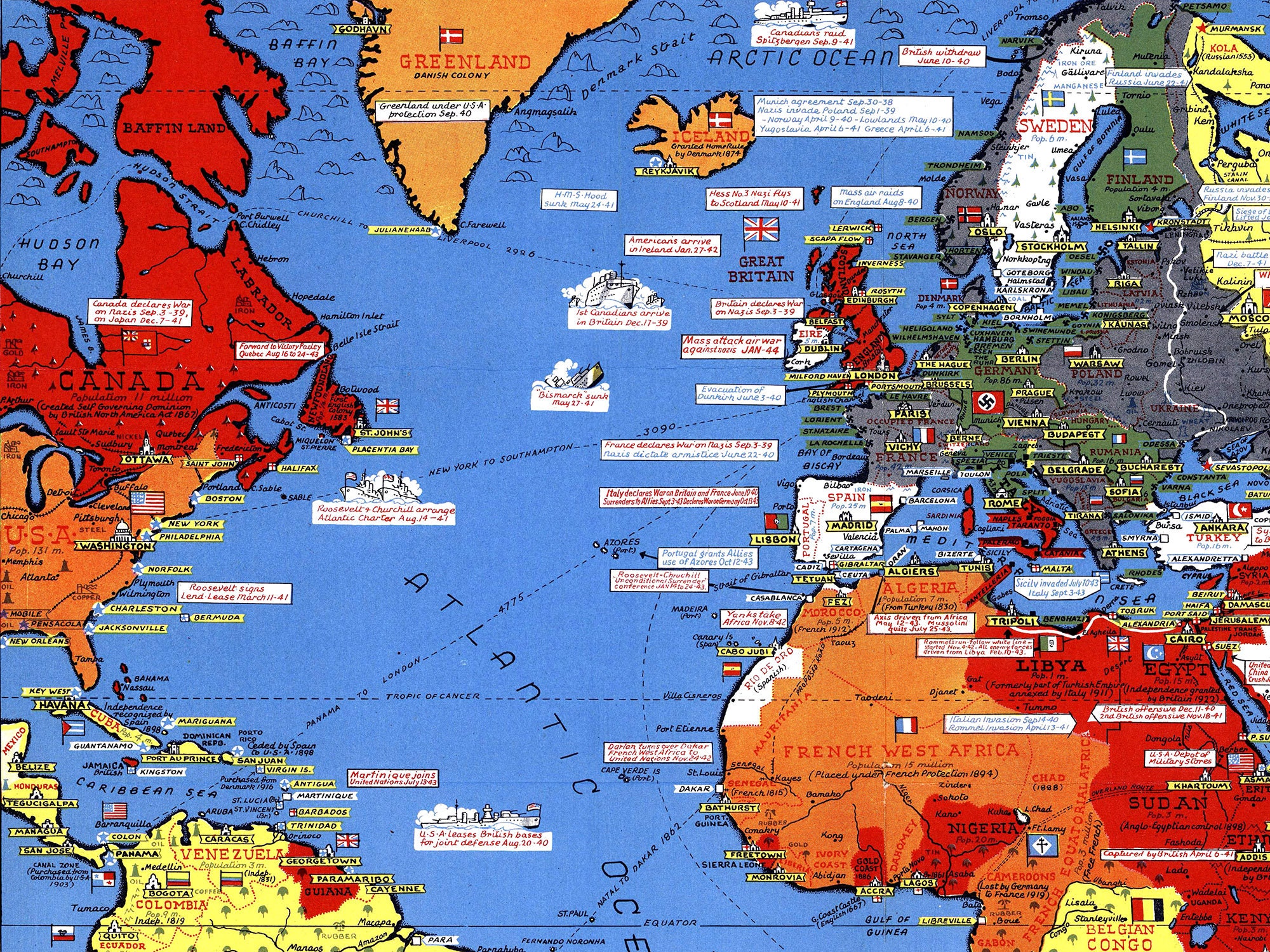 World War 2 Europe Invasion Map Poster, WW2 Military History Print ...