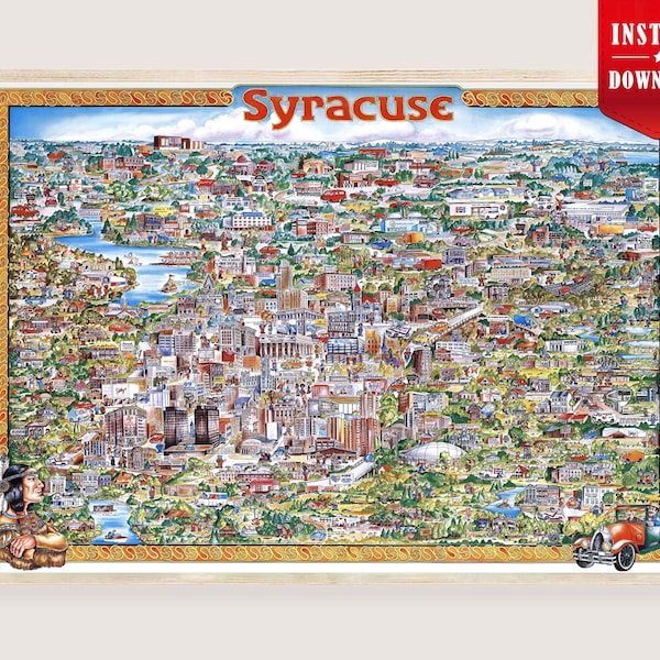 Syracuse City Map Wall Art Print Digital - Old Map Syracuse Download Vintage Syracuse Map Poster, Retro Print Syracuse City, Syracuse Poster