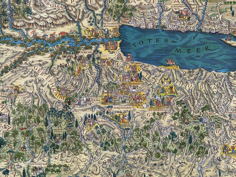 Biblical Map of Scripture World Poster Histomap of Christian Era Holy Land Middle East Old Map