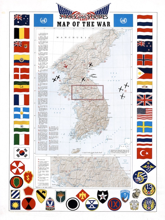 朝鮮戦争地図タイムラインアートプリントデジタル - ヴィンテージ軍事
