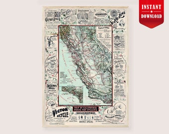 1946年 カリフォルニア絵地図プリント、ジャック・リオズ