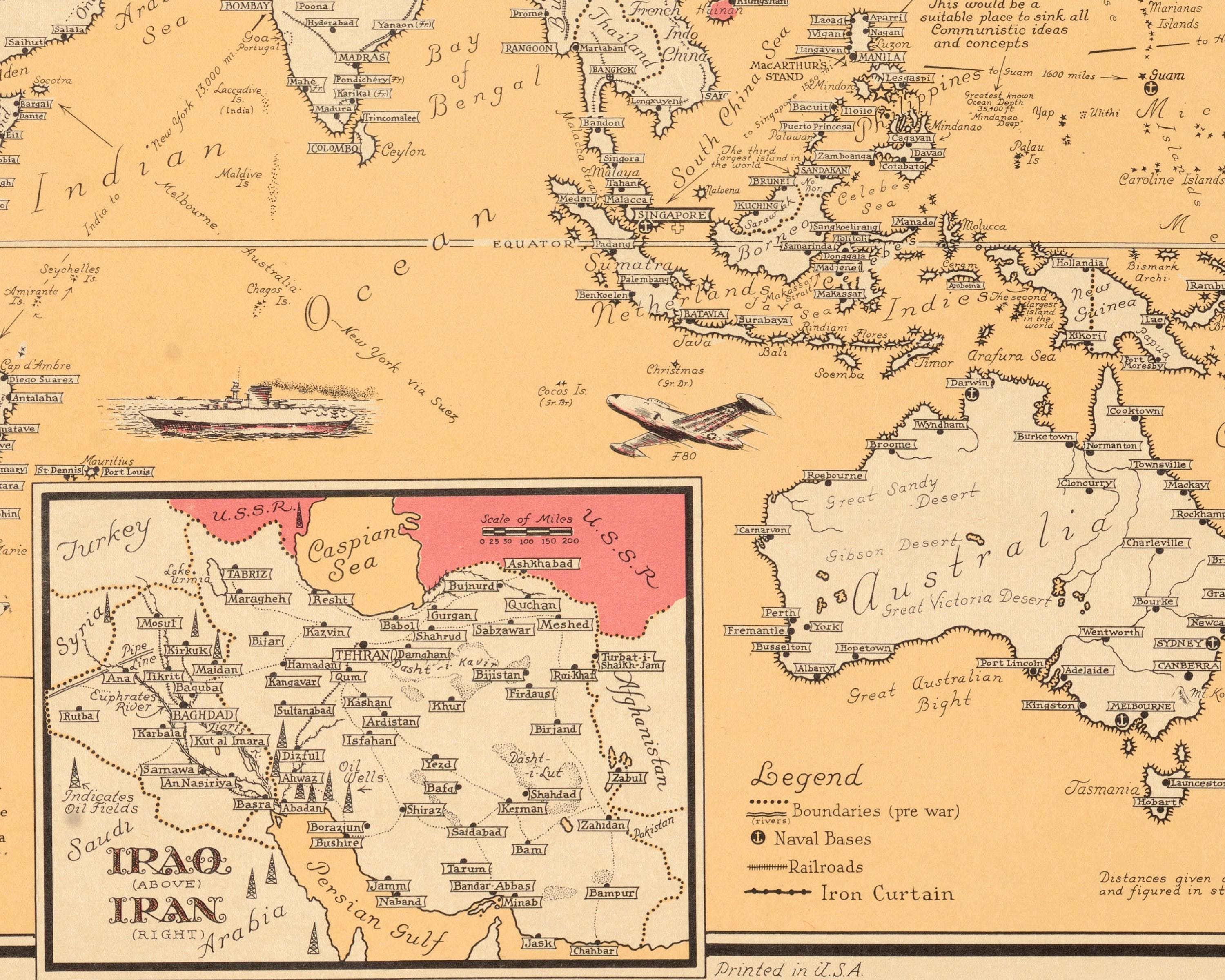 ヴィンテージ 1950 年の世界自由地図壁画 - 古い絵画の世界地図