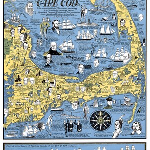 Old Map of Cape Cod Map Illustrated Massachusetts Print - Vintage Map ...