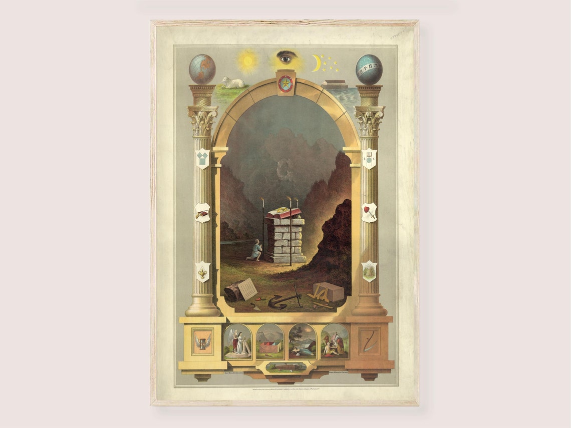 Masonic Chart - Vintage Masonic Poster, Freemasonry Art, Freemason Arch ...