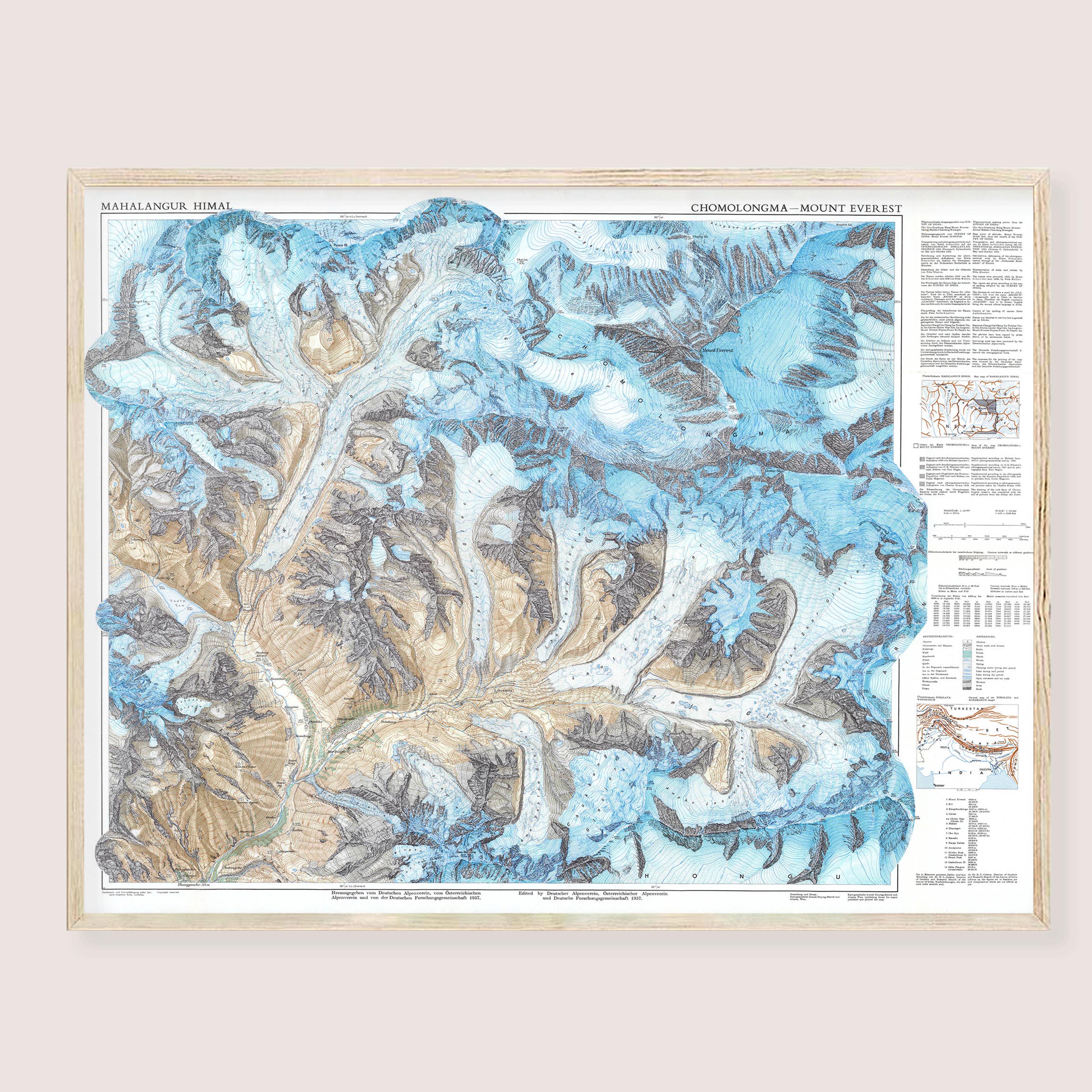 Mount Everest Map Print, Himalayan Mountain Poster, Chomolungma