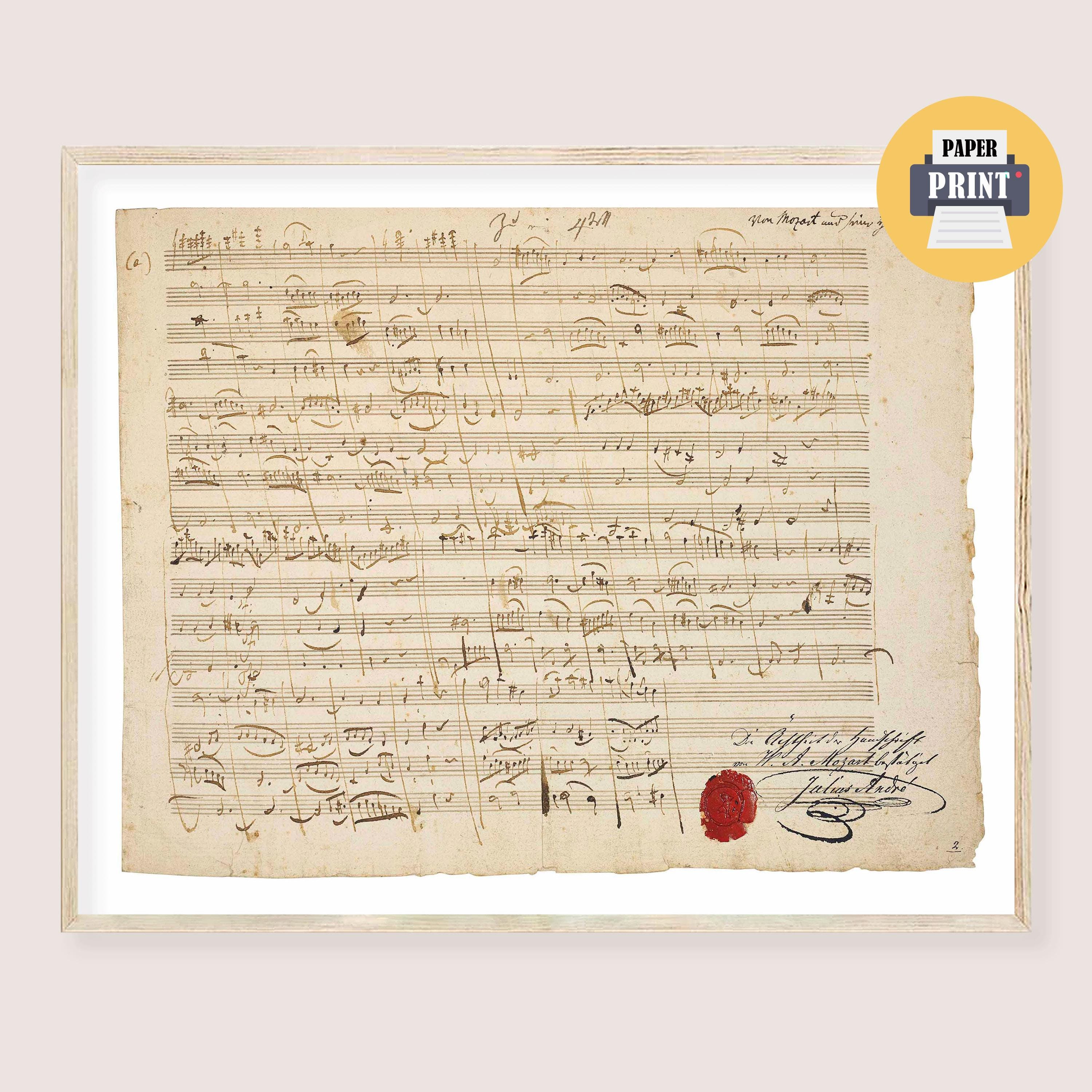 Mozart Autograph Manuscript, String Quartet Excerpts, 6 Musical