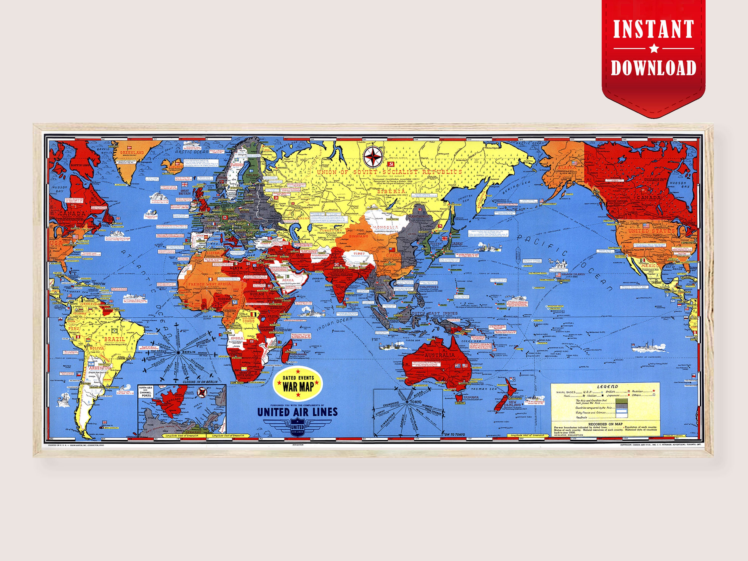 World War 2 Europe Invasion Map Poster, WW2 Military History Print ...