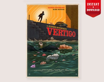 Póster de la película Vértigo de Alfred Hitchcock para descargar, impresión de la película Vértigo, decoración de estudio de cine retro