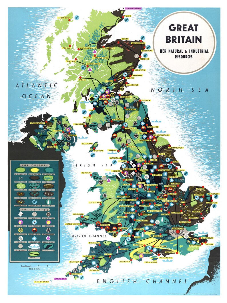 UK Map of Natural Resources Poster Download - Vintage Map of England ...