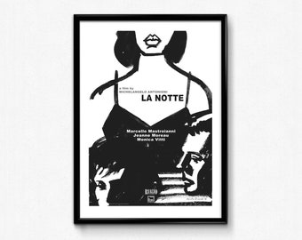 La Notte Movie print Mastroianni Antonioni Film Poster, Retro Movie Poster La Notte Vitti Vintage Affiche Poster Mastroianni The Night Movie