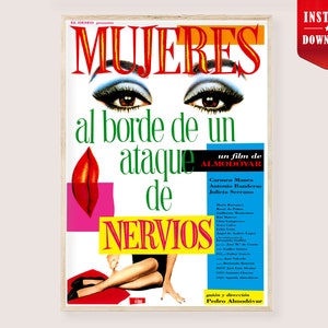 Women on the Verge Almodovar Movie Poster Print Digital Almodovar Film Poster Download Retro Print Classic Cinema Art Mujeres al borde print