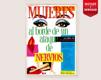 Women on the Verge Almodovar Movie Poster Print Digital Almodovar Film Poster Download Retro Print Classic Cinema Art Mujeres al borde print