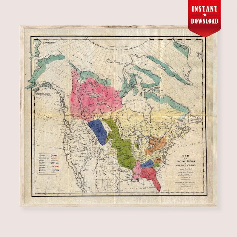 Native Tribes of North America Map 1836 Download: Indian Tribes Vintage ...