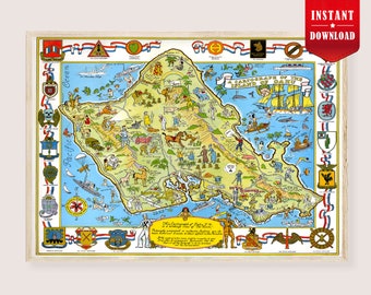 お値下げ　額装品　1670年頃　J.オーギルビー　「カーボべルデ諸島」海図 オアフ島地図 1881年 - 海図プリント - Etsy 日本