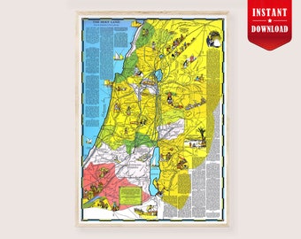 Holy Land Map Jerusalem bible timeline  - Religious Map Of Holy Land Bible Map Palestine jerusalem print ancient biblical poster digital