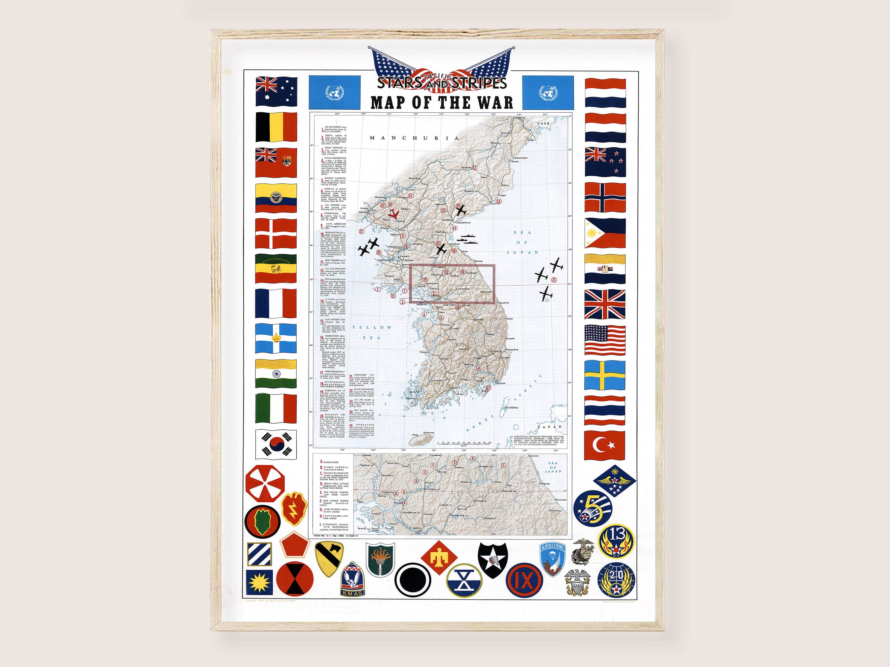 朝鮮戦争地図タイムラインアートプリントデジタル - ヴィンテージ軍事