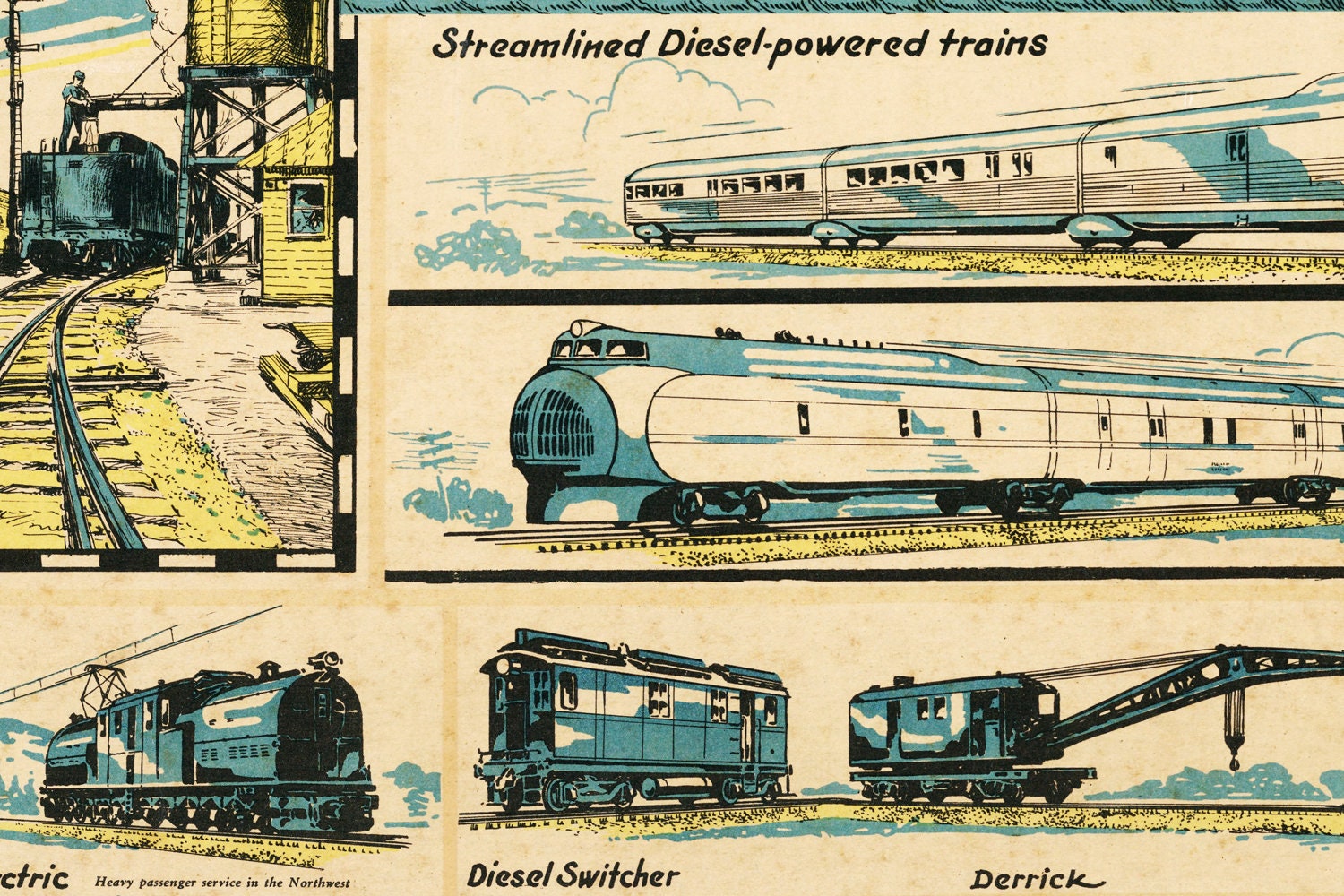 Vintage Train Map of the United States Digital - US Locomotive Map ...