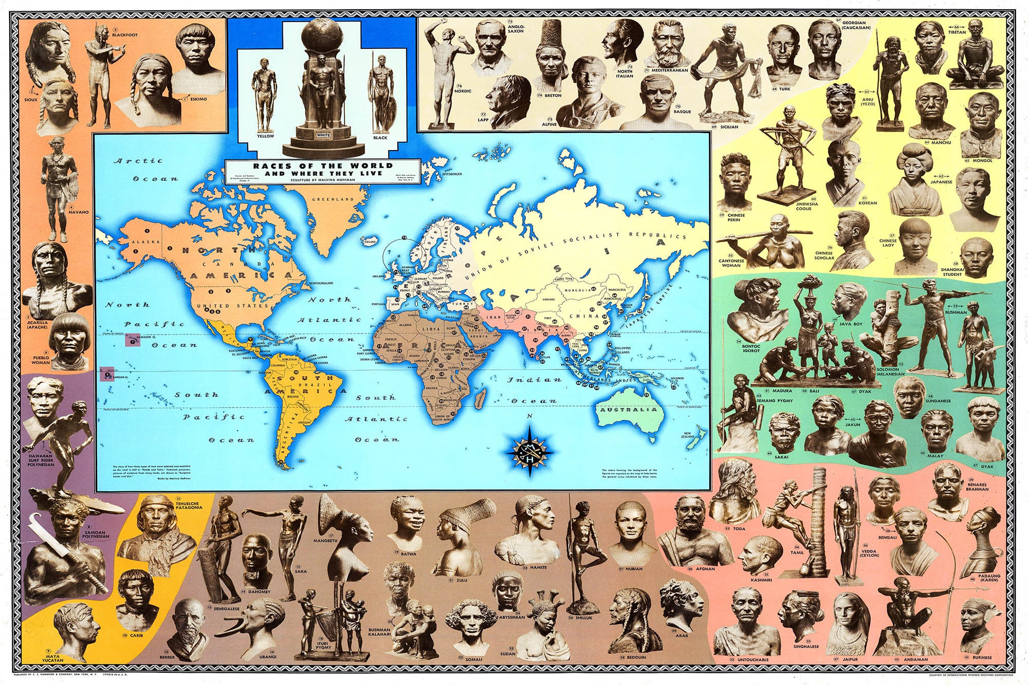 Historical Ethnographic World Map Poster, Vintage Peoples of the World ...