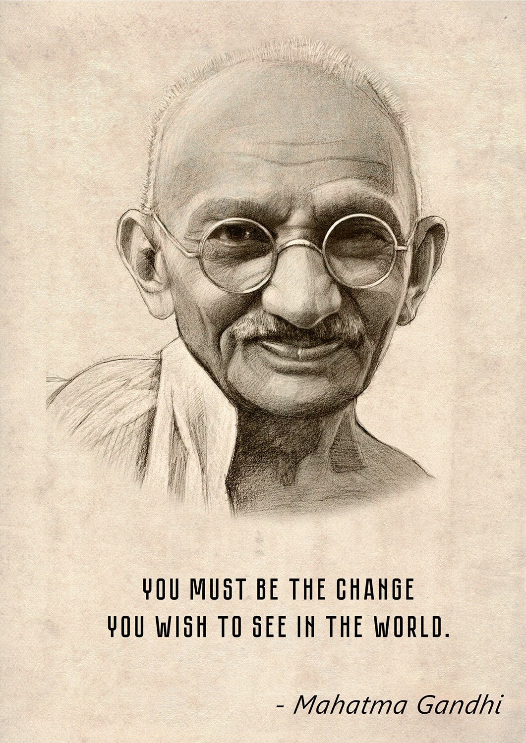 Mahatma Gandhi Art Print Gandhi Quote Poster, Old Gandhi Portrait Quote